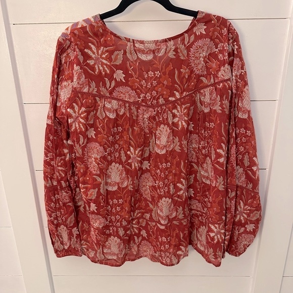 RACHEL ZOE Peasant floral loose fit V neck embroidered cottagecore blouse XL - Picture 2 of 12